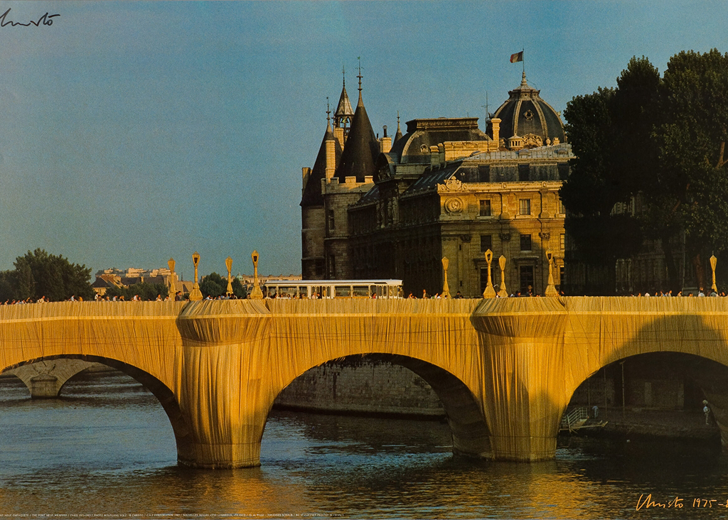 Affiche : le Pont-Neuf emballé par Christo en 1985, devant la Conciergerie